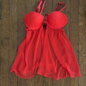 Victoria Secret Red Lace-Trim Babydoll Nightdress - Unbranded